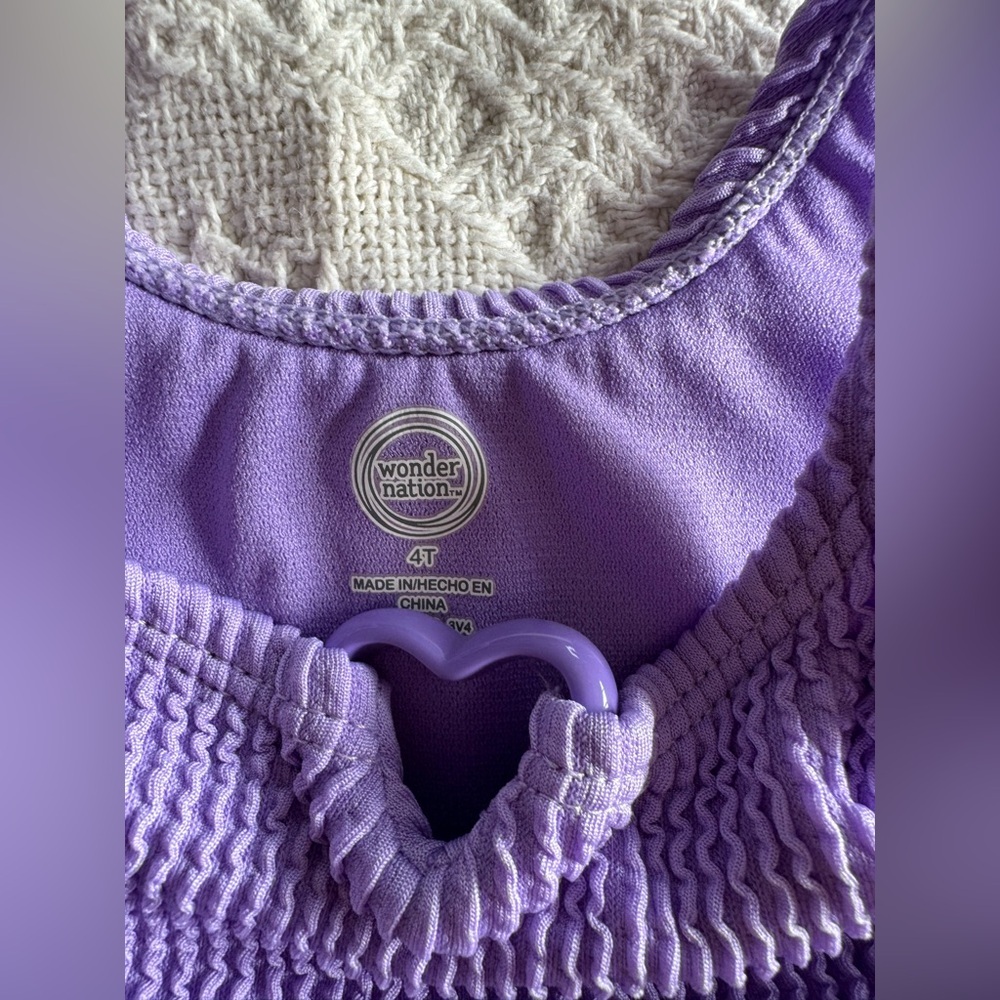 Ribbed Lilac Purple Girls Swim Suit 4T - Picture 3 of 3